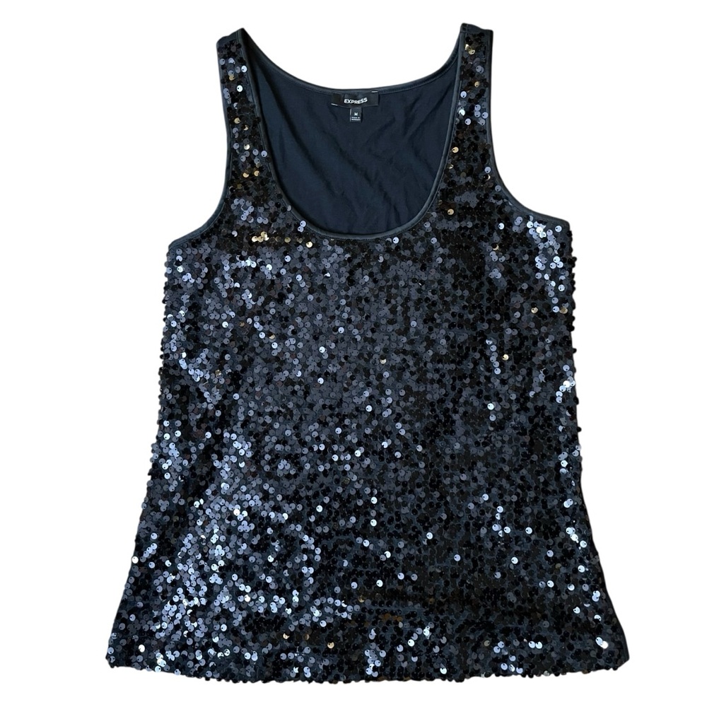 Express Sequin Statement Midnight Black Tank Top … - image 2
